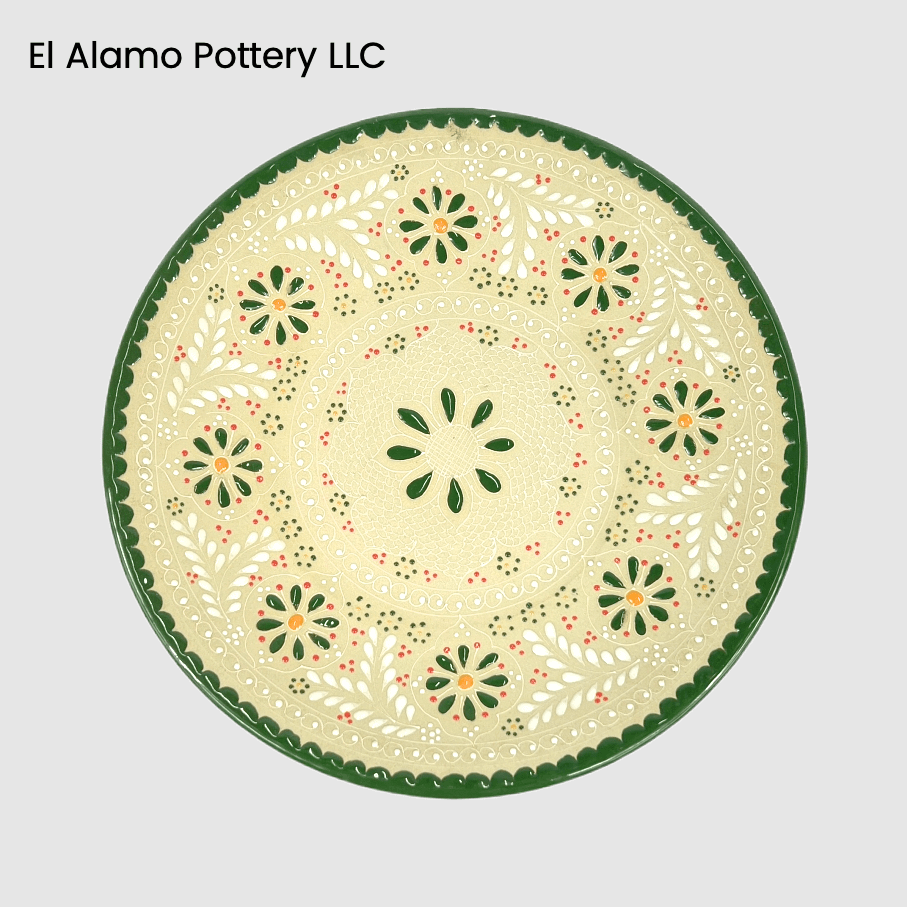 Handcrafted Talavera Salad & Dessert Plate – Forest Green Floral Harmony (9")