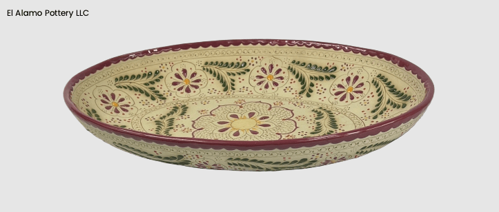 Handcrafted Talavera Oval Serving Platter – Red & Green Floral Garden (14.25" x 10.25" x 2.5")