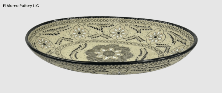 Bandeja ovalada de Talavera artesanal - Diseño Heritage en negro y beige (36,5 x 26,5 x 6,35 cm)