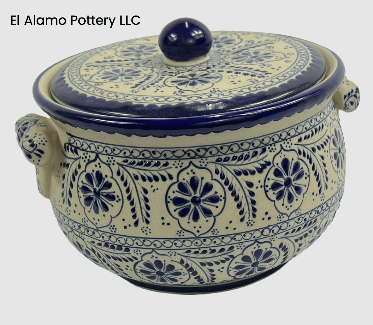 Handcrafted Talavera Tureen – Deep Blue on Cream Classic Floral