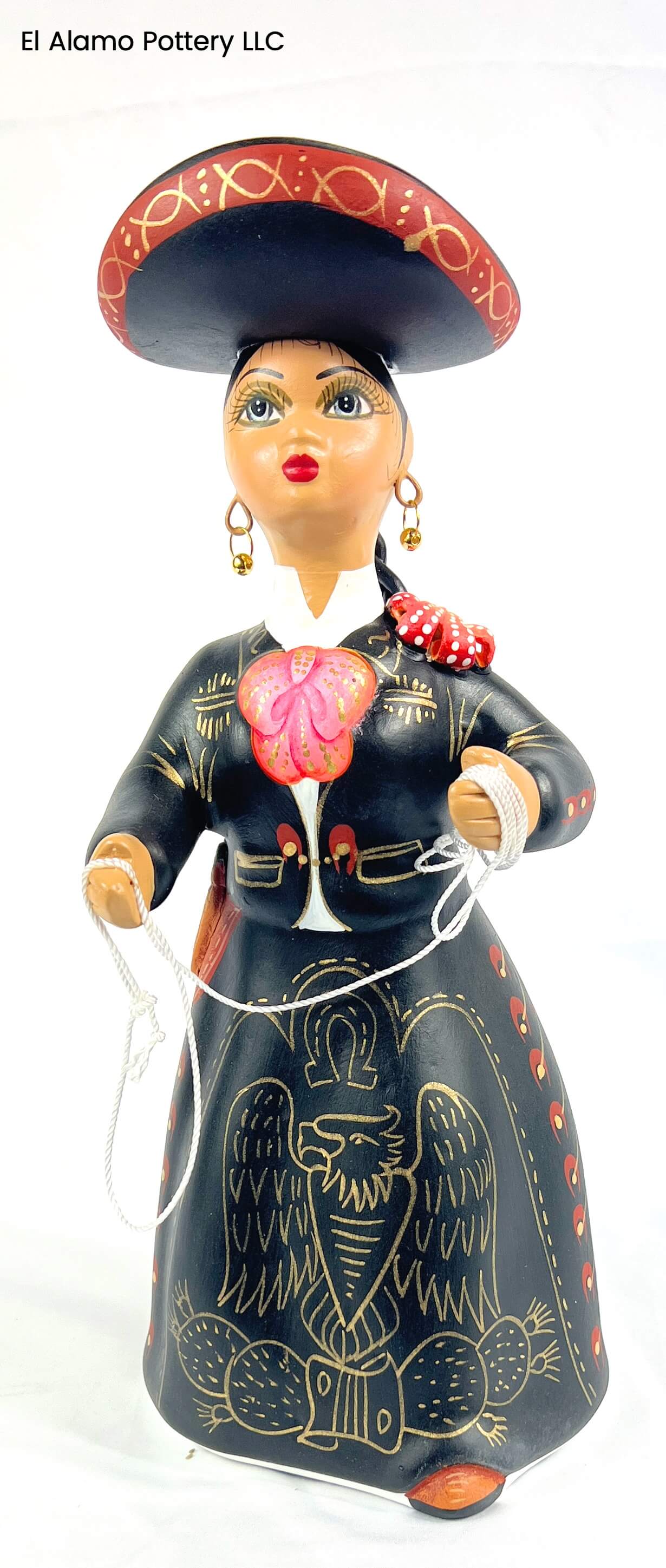 Original Navarro Lupita Figurine – Charra in Traditional Black Mariachi Suit
