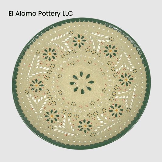 Handcrafted Talavera Appetizer Plate – Forest Green Bloom on Natural Clay (8")