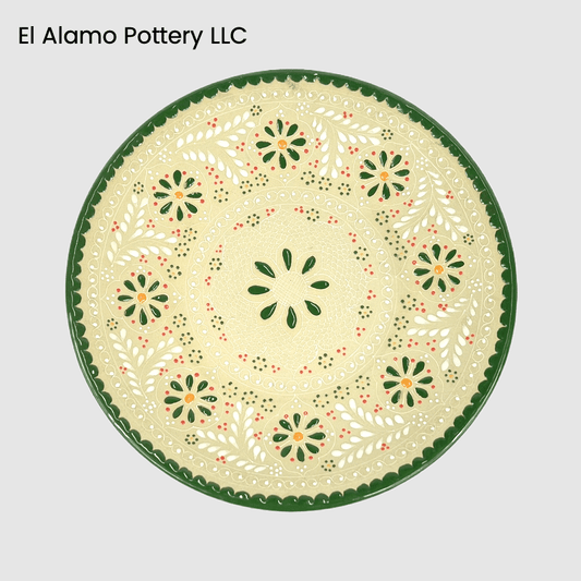 Handcrafted Talavera Salad & Dessert Plate – Forest Green Floral Harmony (9")