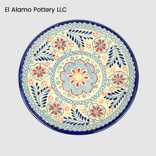 Handcrafted Talavera Salad & Dessert Plate – Blue & Red Fiesta Floral (9")