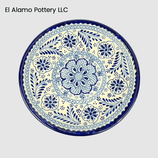 Handcrafted Talavera Salad & Dessert Plate – Blue Blossom Medallion (9")