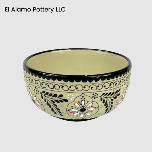 Handcrafted Talavera Soup Bowl – Black & Beige Floral Scroll
