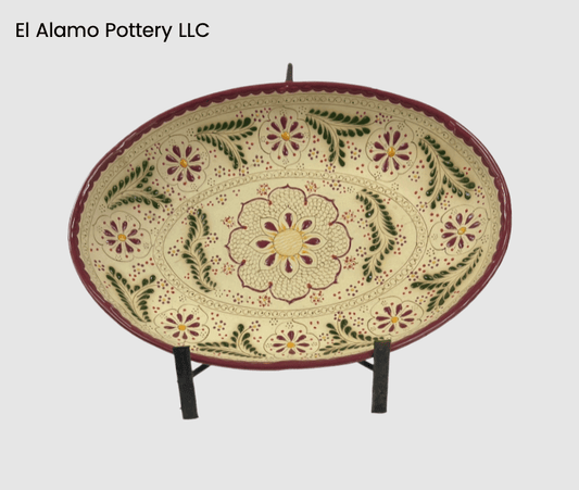 Handcrafted Talavera Oval Serving Platter – Red & Green Floral Garden (14.25" x 10.25" x 2.5")