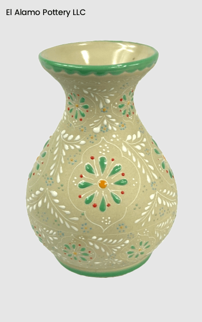 Handcrafted Talavera Flower Vase – Mint Green & Ivory Blossom (5" x 7")
