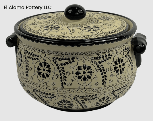 Handcrafted Talavera Tureen – Classic Black & Cream Floral Elegance