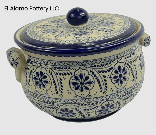 Handcrafted Talavera Tureen – Deep Blue on Cream Classic Floral