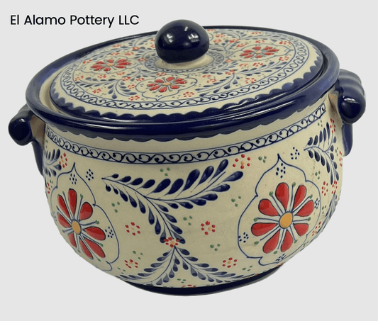 Handcrafted Talavera Tureen – Red Floral & Blue Vine Pattern