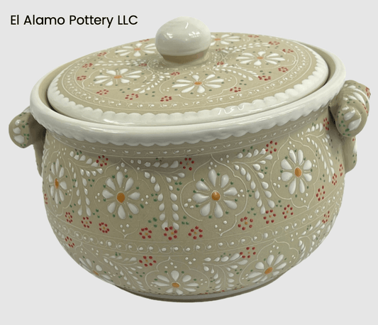 Handcrafted Talavera Tureen – Beige with Daisy Blossom Relief