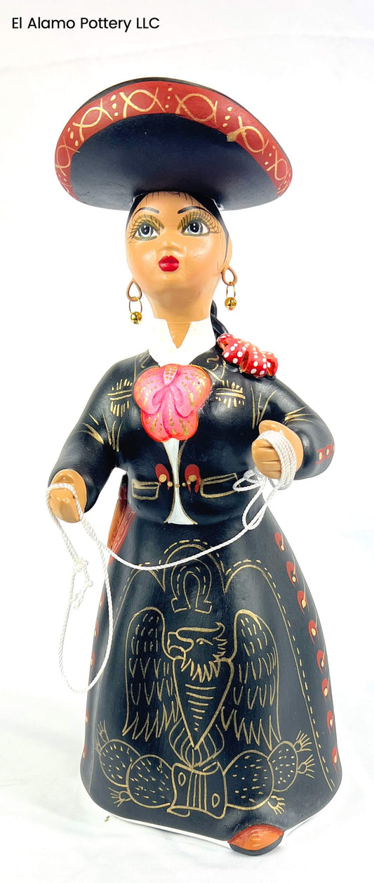 Original Navarro Lupita Figurine – Charra in Traditional Black Mariachi Suit